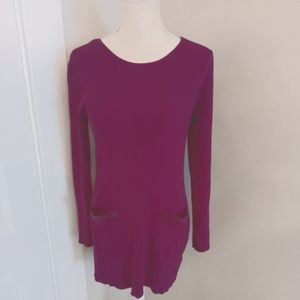 NY COLLECTION EGGPLANT PURPLE SWEATER DRESS JEWELED POCKETS SIZE M
